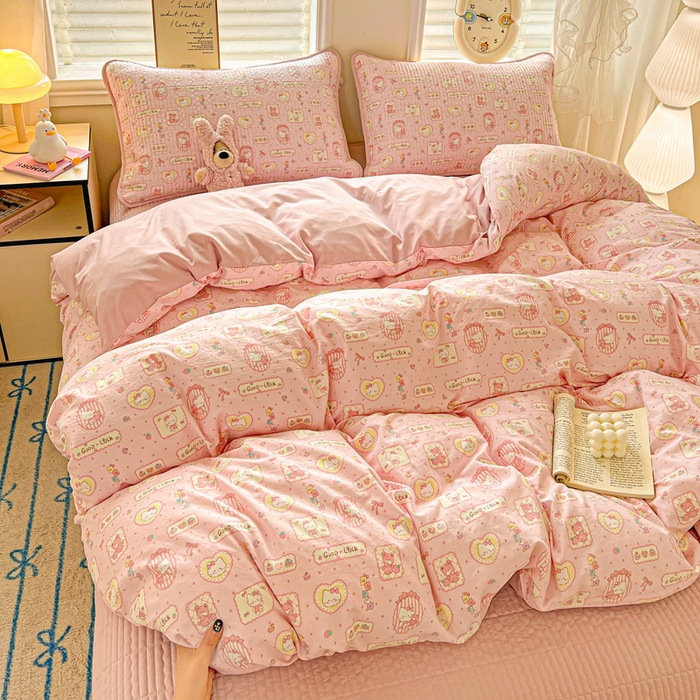 91家纺网 家纺一手货源 找家纺 岚吉家纺 2026新款新疆棉机包边床盖三四件套 K迪猫