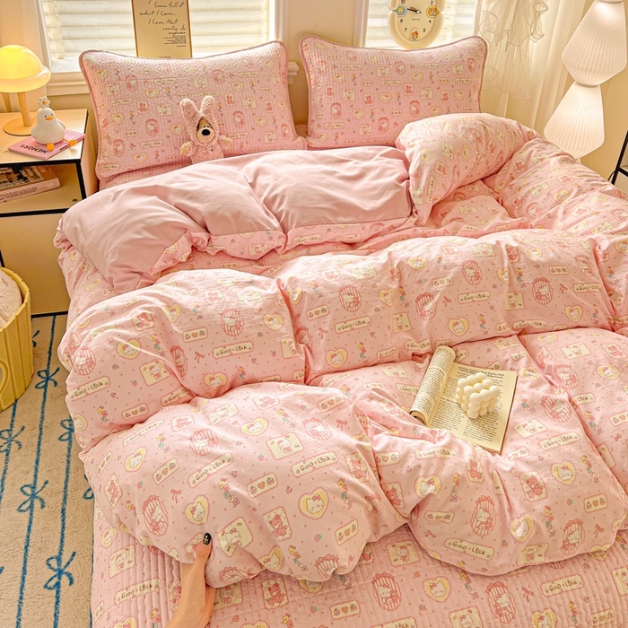 91家纺网 家纺一手货源 找家纺 岚吉家纺 2026新款新疆棉机包边床盖三四件套 K迪猫