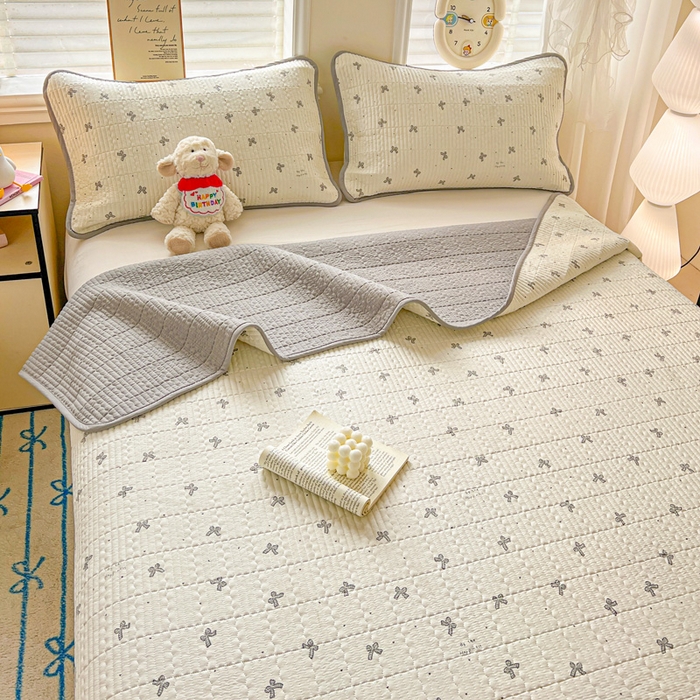 岚吉家纺 2026新款新疆棉机包边床盖三四件套 爱心蝴蝶结-灰