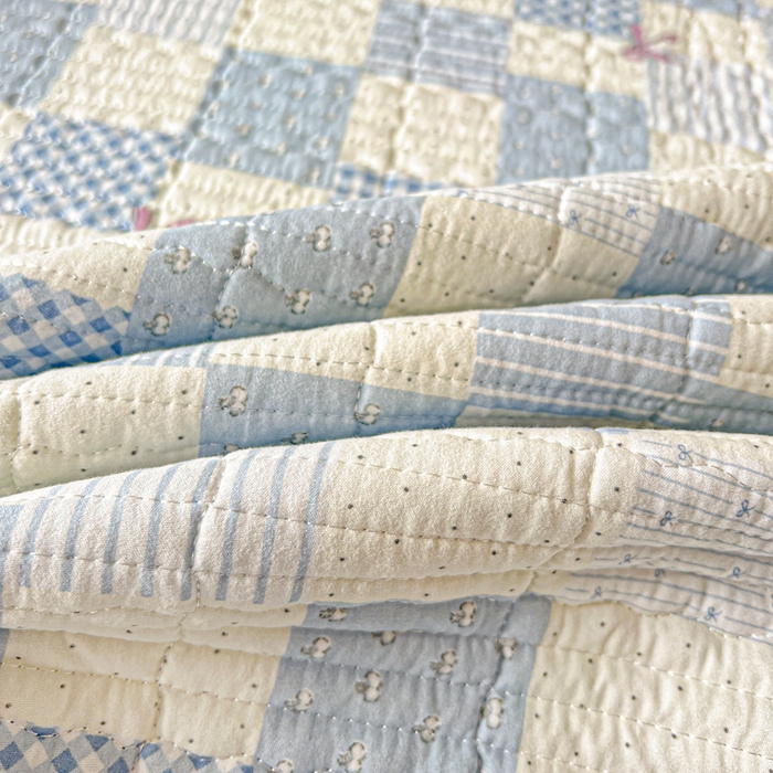 91家纺网 家纺一手货源 找家纺 岚吉家纺 2026新款新疆棉机包边床盖三四件套 安娜-蓝