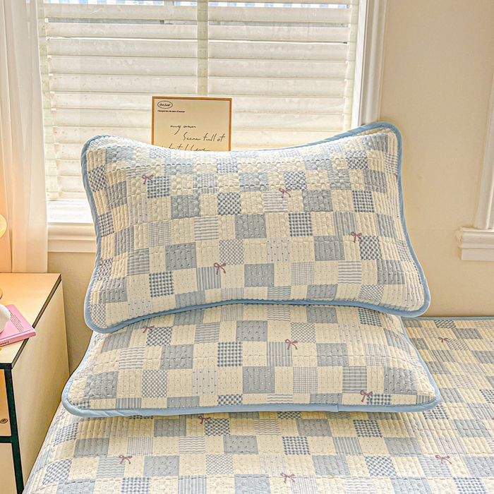 91家纺网 家纺一手货源 找家纺 岚吉家纺 2026新款新疆棉机包边床盖三四件套 安娜-蓝