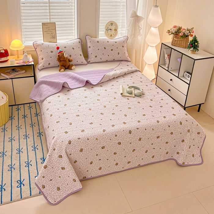 91家纺网 家纺一手货源 找家纺 岚吉家纺 2026新款新疆棉机包边床盖三四件套 豹纹猫咪-紫