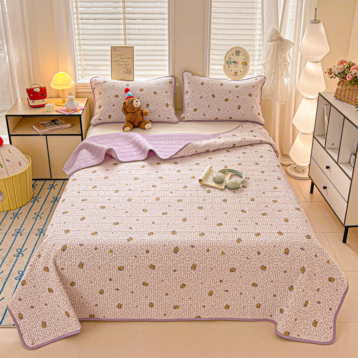 91家纺网 家纺一手货源 找家纺 岚吉家纺 2026新款新疆棉机包边床盖三四件套 豹纹猫咪-紫