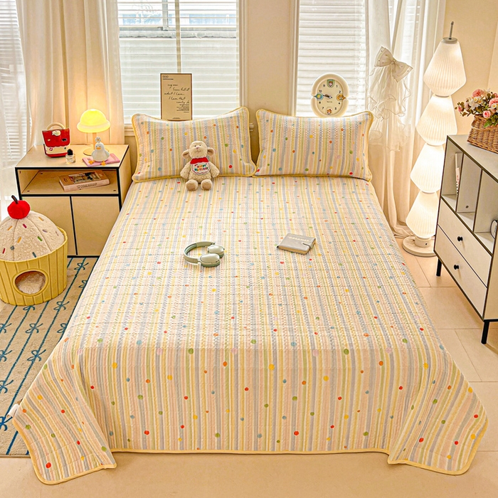 91家纺网 家纺一手货源 找家纺 岚吉家纺 2026新款新疆棉机包边床盖三四件套 彩色圆点