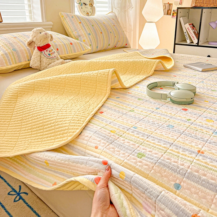 91家纺网 家纺一手货源 找家纺 岚吉家纺 2026新款新疆棉机包边床盖三四件套 彩色圆点