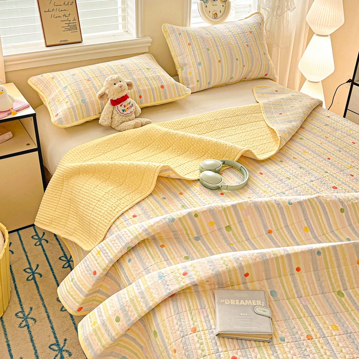 91家纺网 家纺一手货源 找家纺 岚吉家纺 2026新款新疆棉机包边床盖三四件套 彩色圆点