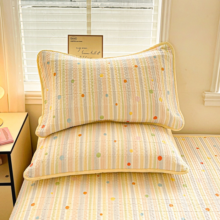 91家纺网 家纺一手货源 找家纺 岚吉家纺 2026新款新疆棉机包边床盖三四件套 彩色圆点