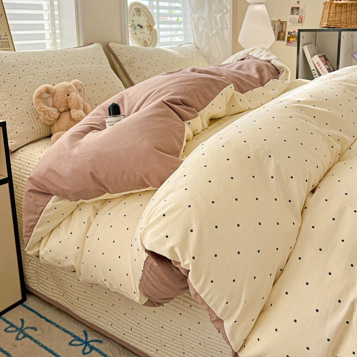 91家纺网 家纺一手货源 找家纺 岚吉家纺 2026新款新疆棉机包边床盖三四件套 点点心愿