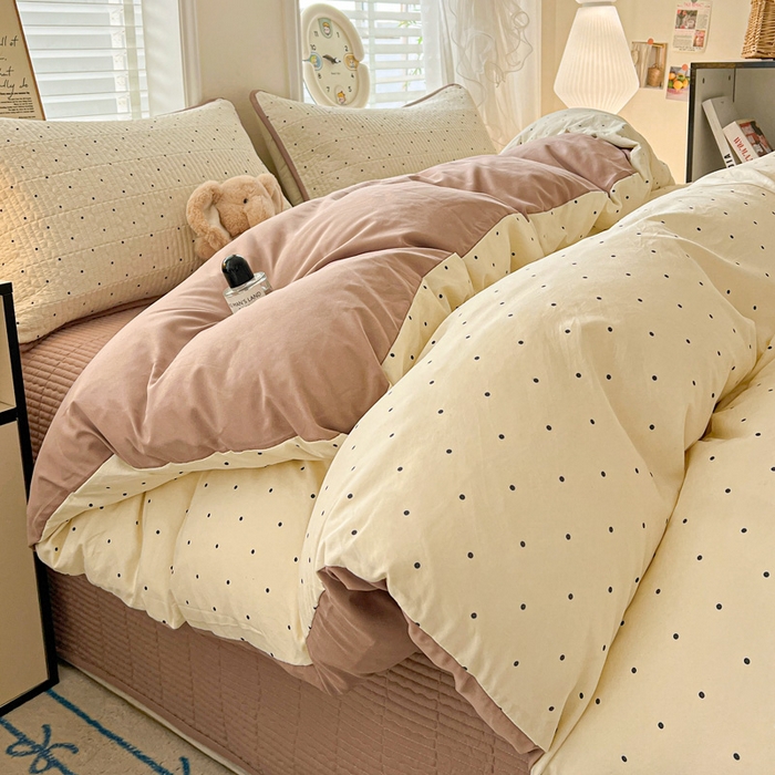 91家纺网 家纺一手货源 找家纺 岚吉家纺 2026新款新疆棉机包边床盖三四件套 点点心愿