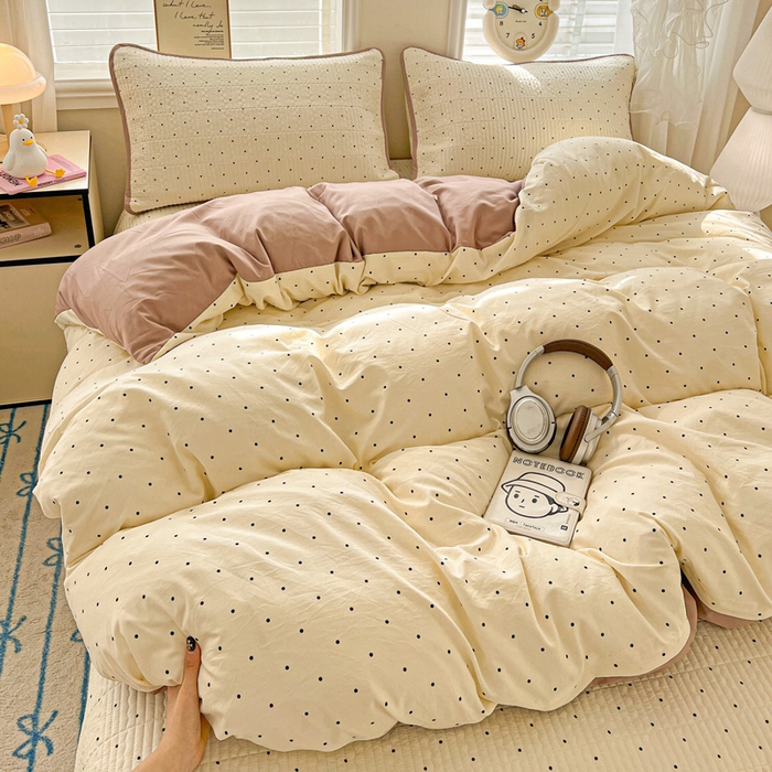 91家纺网 家纺一手货源 找家纺 岚吉家纺 2026新款新疆棉机包边床盖三四件套 点点心愿