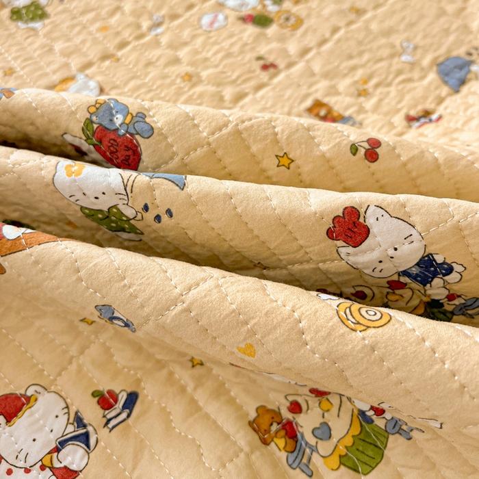 91家纺网 家纺一手货源 找家纺 岚吉家纺 2026新款新疆棉机包边床盖三四件套 欢乐小猫