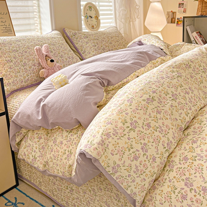 91家纺网 家纺一手货源 找家纺 岚吉家纺 2026新款新疆棉机包边床盖三四件套 清荷