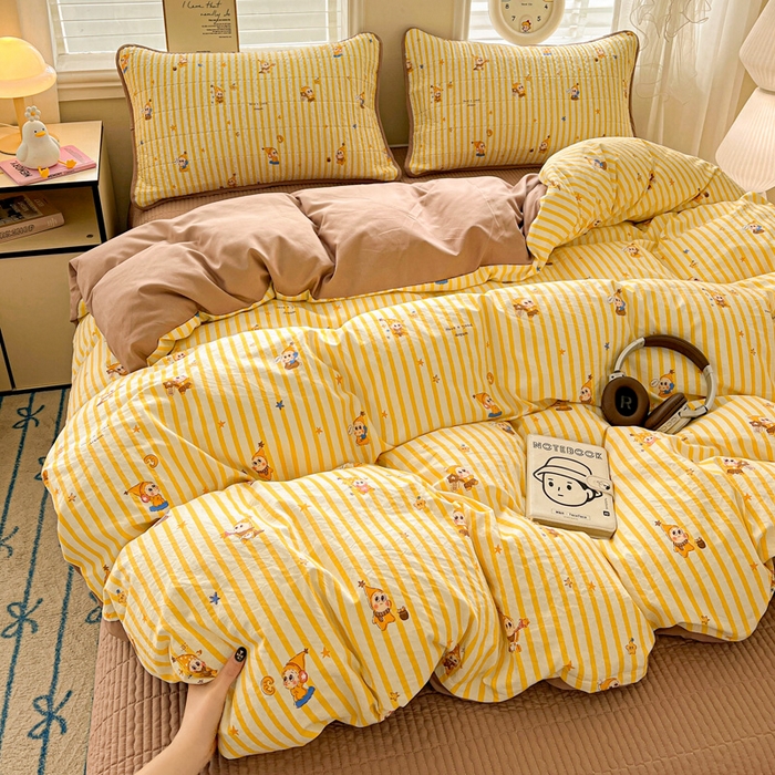 91家纺网 家纺一手货源 找家纺 岚吉家纺 2026新款新疆棉机包边床盖三四件套 星星人