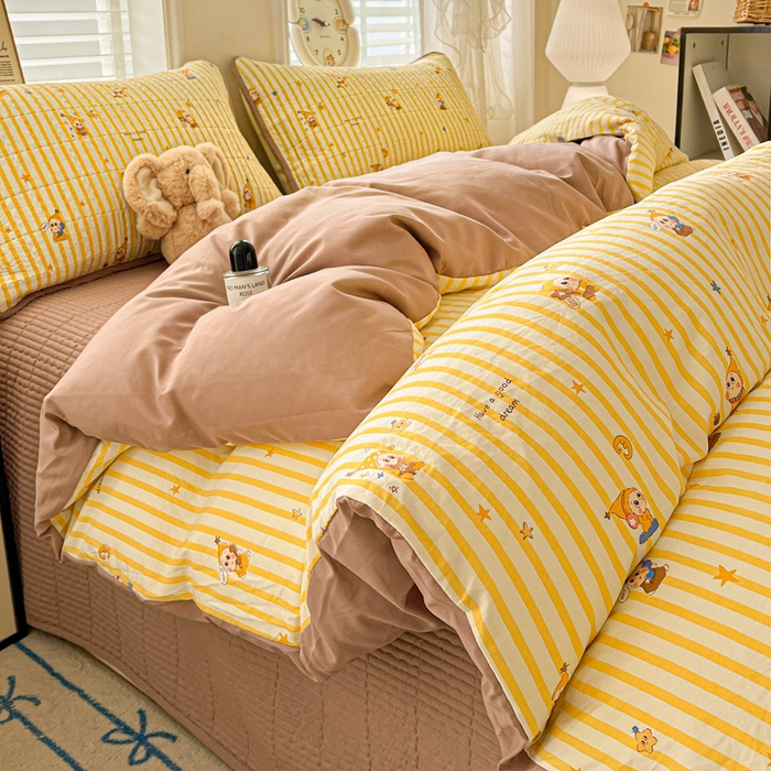 91家纺网 家纺一手货源 找家纺 岚吉家纺 2026新款新疆棉机包边床盖三四件套 星星人