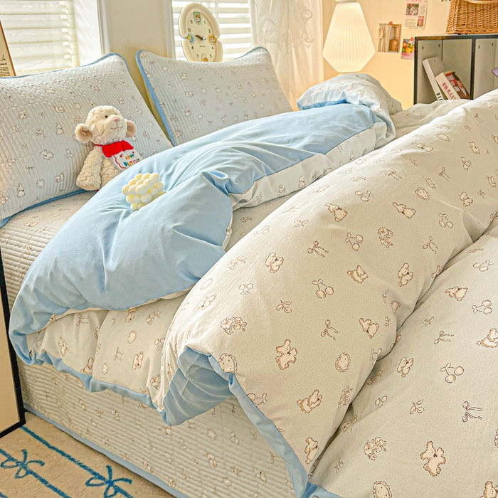 91家纺网 家纺一手货源 找家纺 岚吉家纺 2026新款新疆棉机包边床盖三四件套 星愿小狗