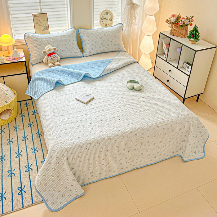 91家纺网 家纺一手货源 找家纺 岚吉家纺 2026新款新疆棉机包边床盖三四件套 星愿小狗