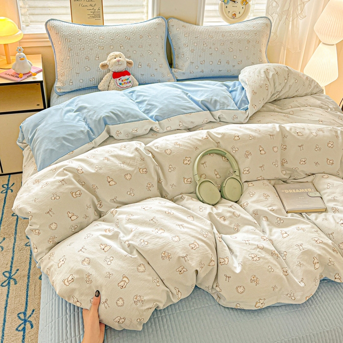 91家纺网 家纺一手货源 找家纺 岚吉家纺 2026新款新疆棉机包边床盖三四件套 星愿小狗