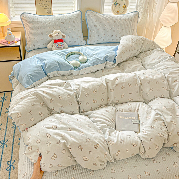 91家纺网 家纺一手货源 找家纺 岚吉家纺 2026新款新疆棉机包边床盖三四件套 星愿小狗