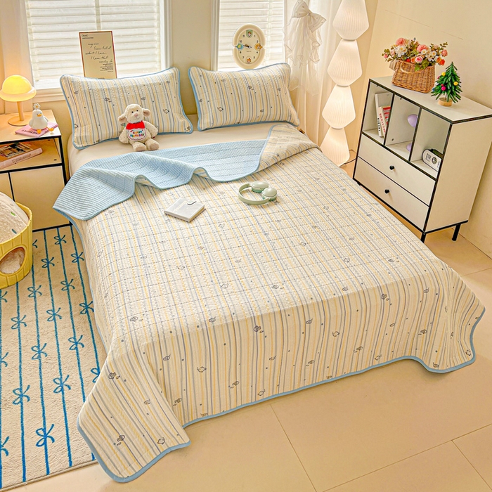 91家纺网 家纺一手货源 找家纺 岚吉家纺 2026新款新疆棉机包边床盖三四件套 鱼儿波波