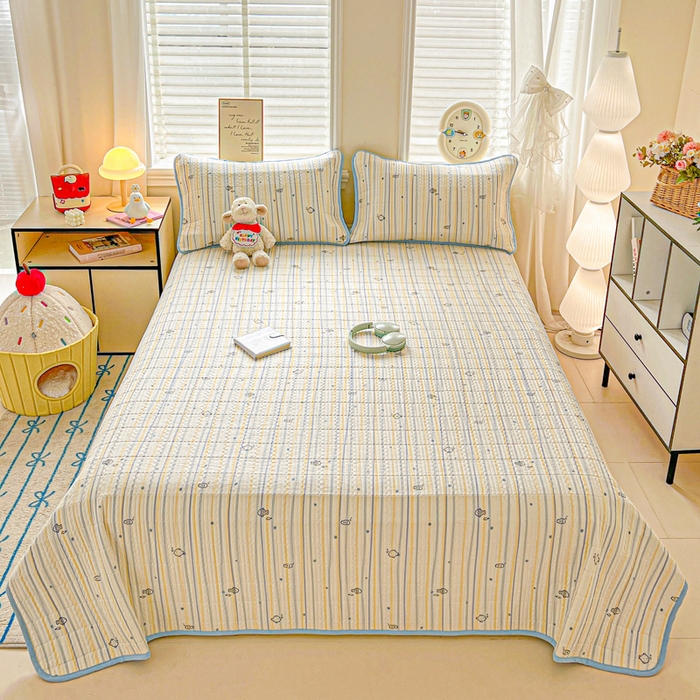 91家纺网 家纺一手货源 找家纺 岚吉家纺 2026新款新疆棉机包边床盖三四件套 鱼儿波波