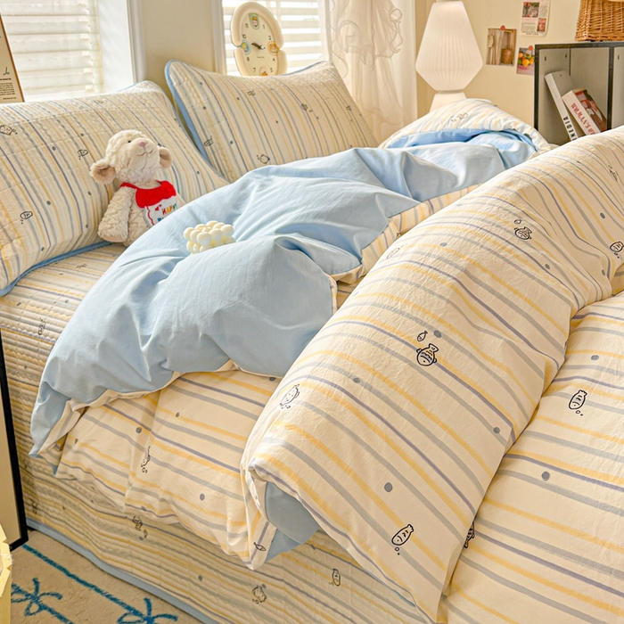 91家纺网 家纺一手货源 找家纺 岚吉家纺 2026新款新疆棉机包边床盖三四件套 鱼儿波波