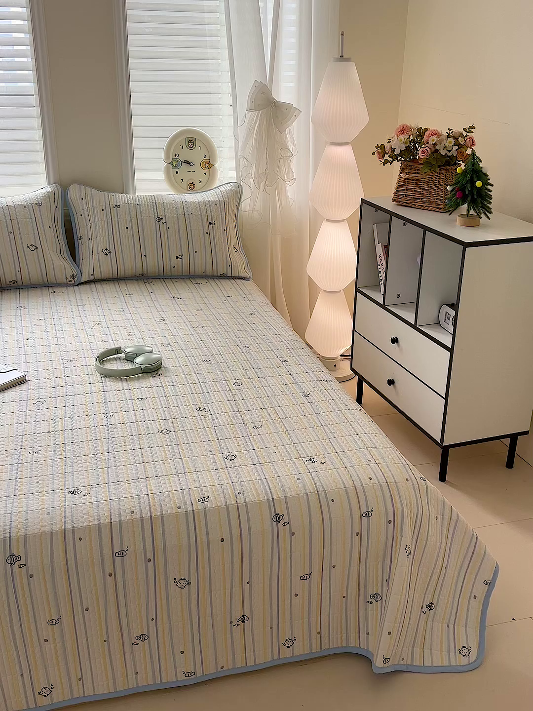 91家纺网 家纺一手货源 找家纺 岚吉家纺 2026新款新疆棉机包边床盖三四件套 鱼儿波波