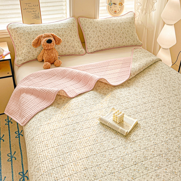 岚吉家纺 2026新款新疆棉机包边床盖三四件套 栀夏