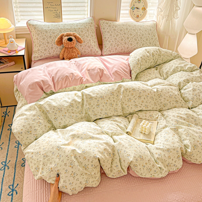 91家纺网 家纺一手货源 找家纺 岚吉家纺 2026新款新疆棉机包边床盖三四件套 栀夏