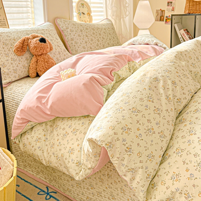 91家纺网 家纺一手货源 找家纺 岚吉家纺 2026新款新疆棉机包边床盖三四件套 栀夏