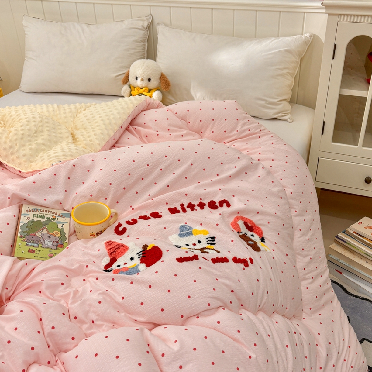 91家纺网 家纺一手货源 找家纺 梦洋家纺 2026新款云朵棉豆豆绒被被子被芯 草莓猫