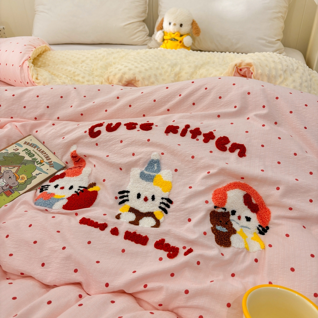 91家纺网 家纺一手货源 找家纺 梦洋家纺 2026新款云朵棉豆豆绒被被子被芯 草莓猫