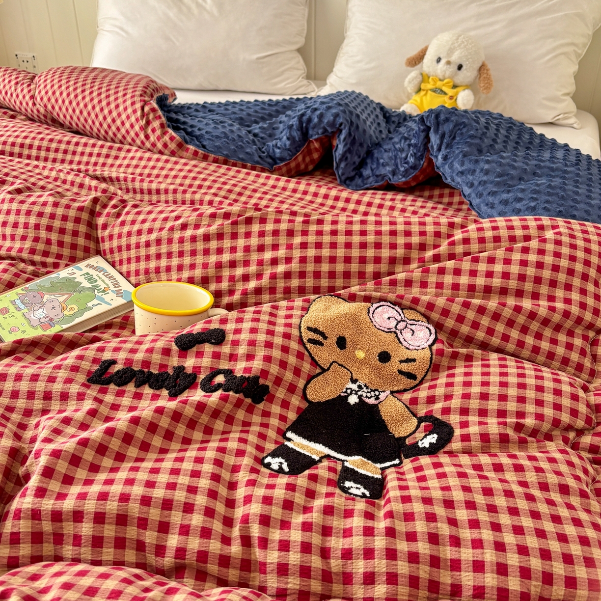 91家纺网 家纺一手货源 找家纺 梦洋家纺 2026新款云朵棉豆豆绒被被子被芯 格子猫咪