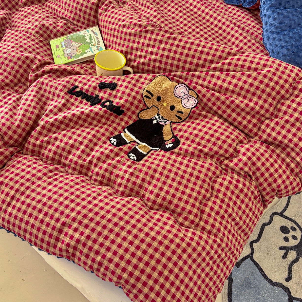 91家纺网 家纺一手货源 找家纺 梦洋家纺 2026新款云朵棉豆豆绒被被子被芯 格子猫咪