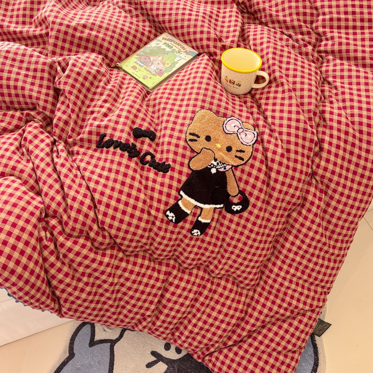 91家纺网 家纺一手货源 找家纺 梦洋家纺 2026新款云朵棉豆豆绒被被子被芯 格子猫咪