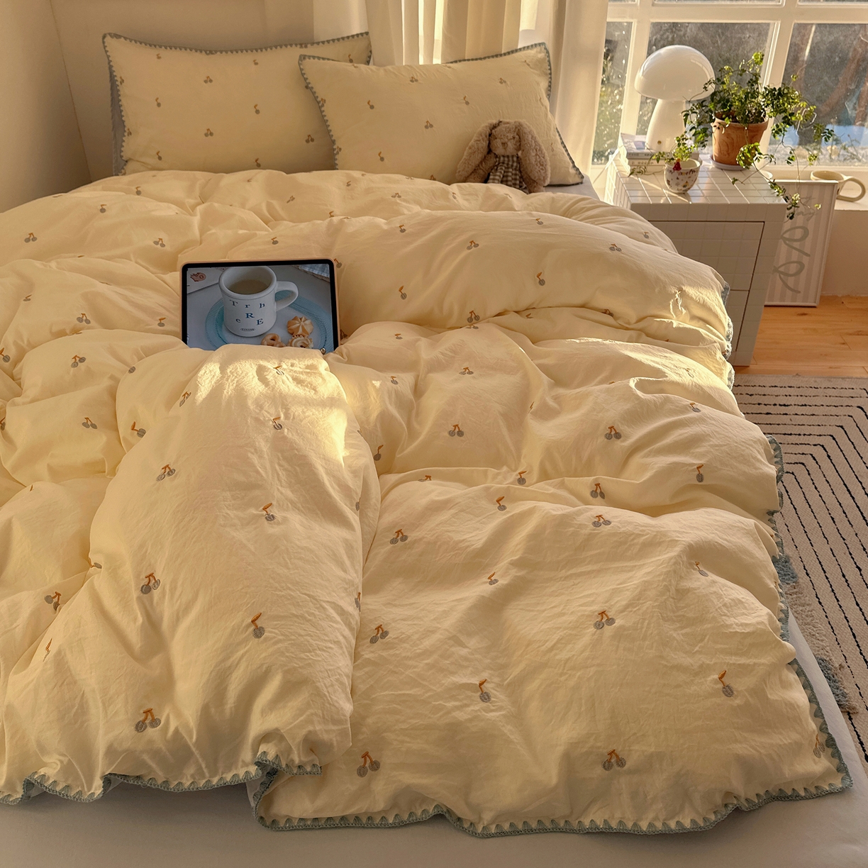 91家纺网 家纺一手货源 找家纺 （总）顾里家纺 2026新款ins韩风刺绣云朵棉四件套