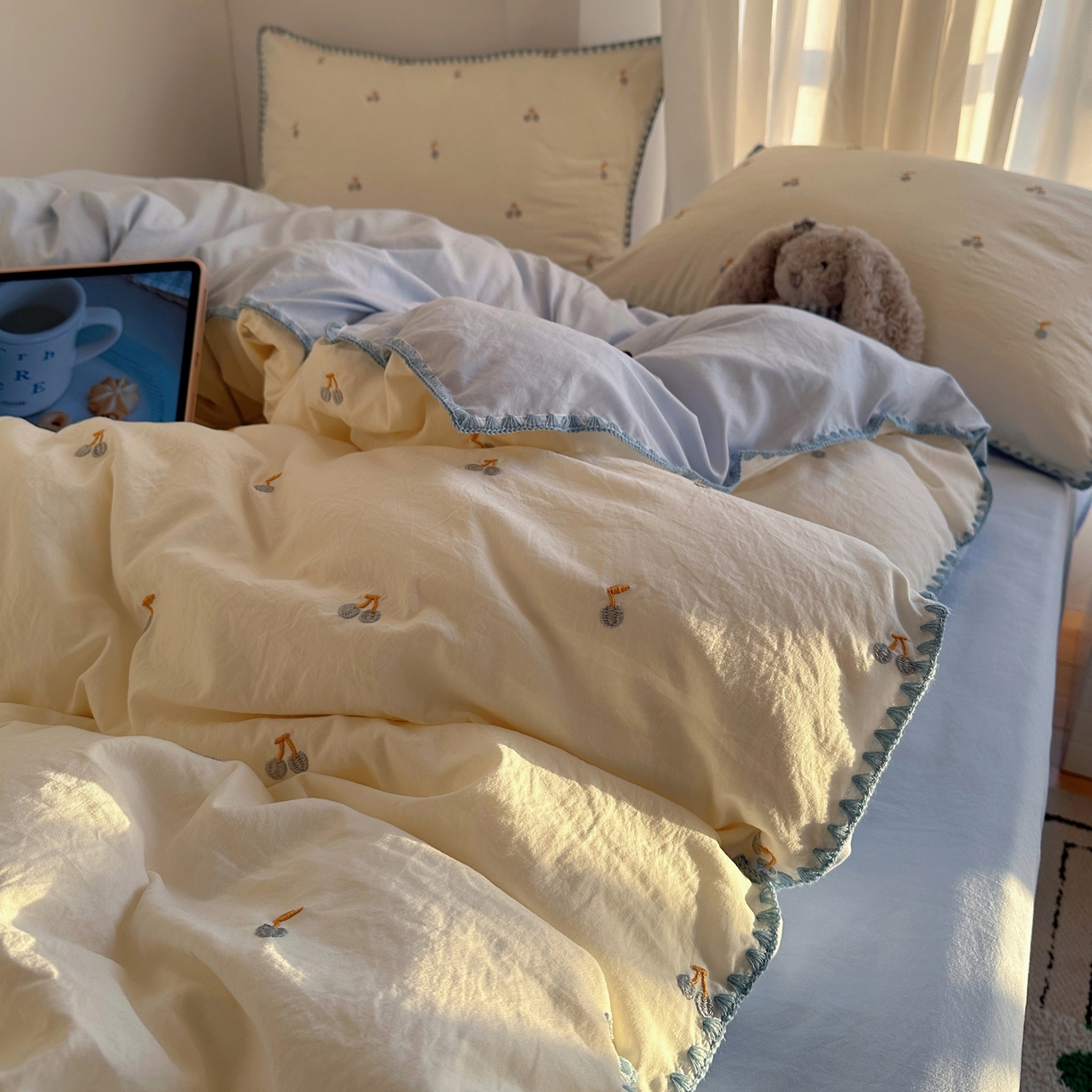 91家纺网 家纺一手货源 找家纺 （总）顾里家纺 2026新款ins韩风刺绣云朵棉四件套