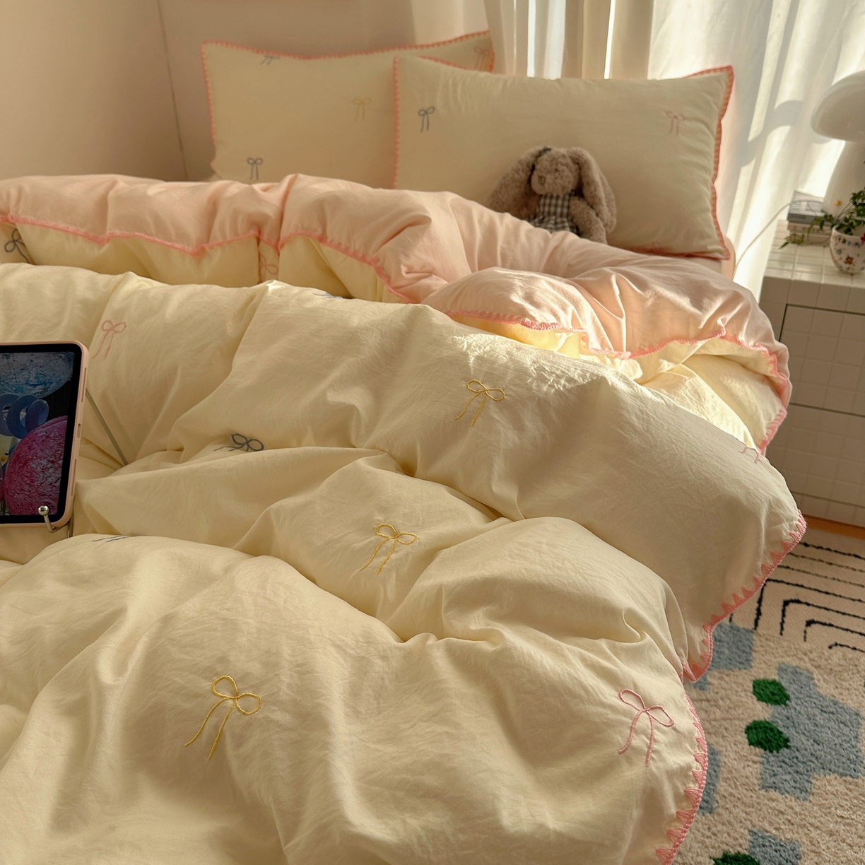 91家纺网 家纺一手货源 找家纺 （总）顾里家纺 2026新款ins韩风刺绣云朵棉四件套