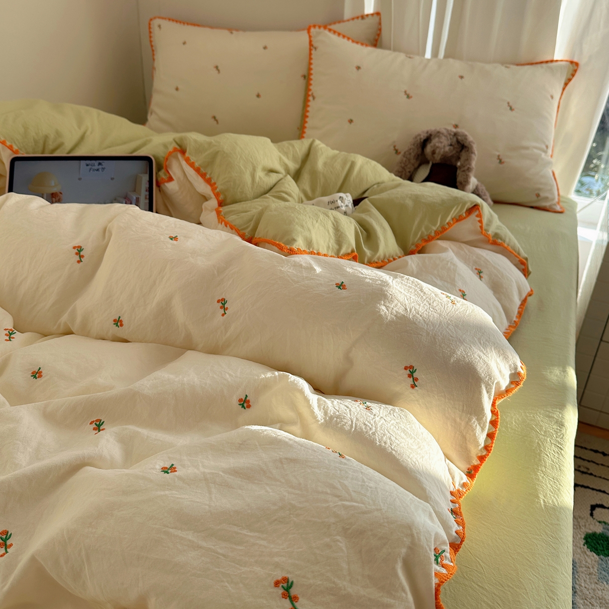 91家纺网 家纺一手货源 找家纺 （总）顾里家纺 2026新款ins韩风刺绣云朵棉四件套