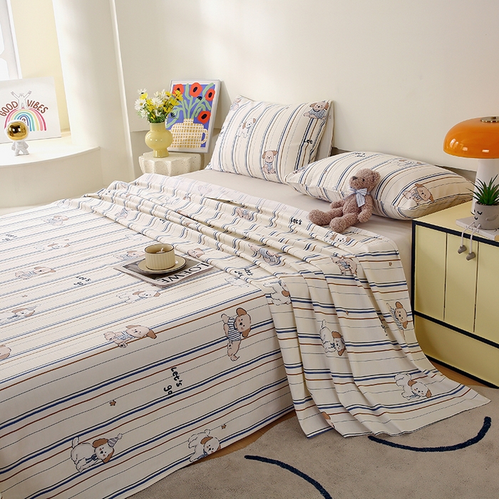 91家纺网 家纺一手货源 找家纺 （总）爱彼家纺 2026春夏新款A类全棉纯棉老粗布凉席三件套席子床单-系列四