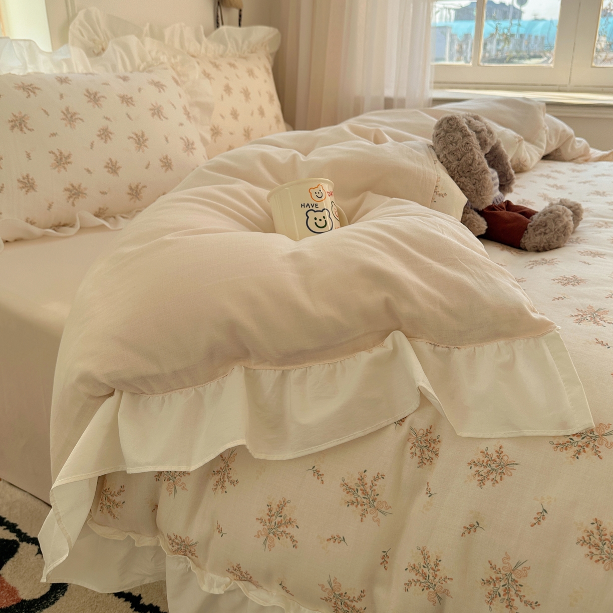 91家纺网 家纺一手货源 找家纺 （总）丽涵家纺 2026新款法式立体花边全棉纯棉双层纱四件套