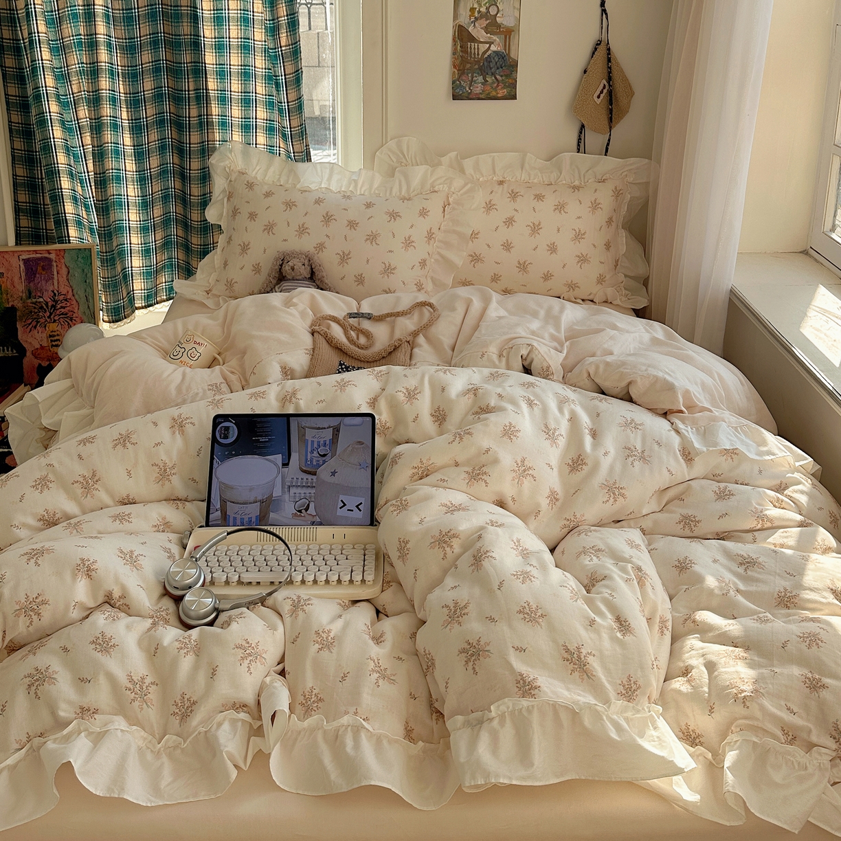 91家纺网 家纺一手货源 找家纺 （总）丽涵家纺 2026新款法式立体花边全棉纯棉双层纱四件套