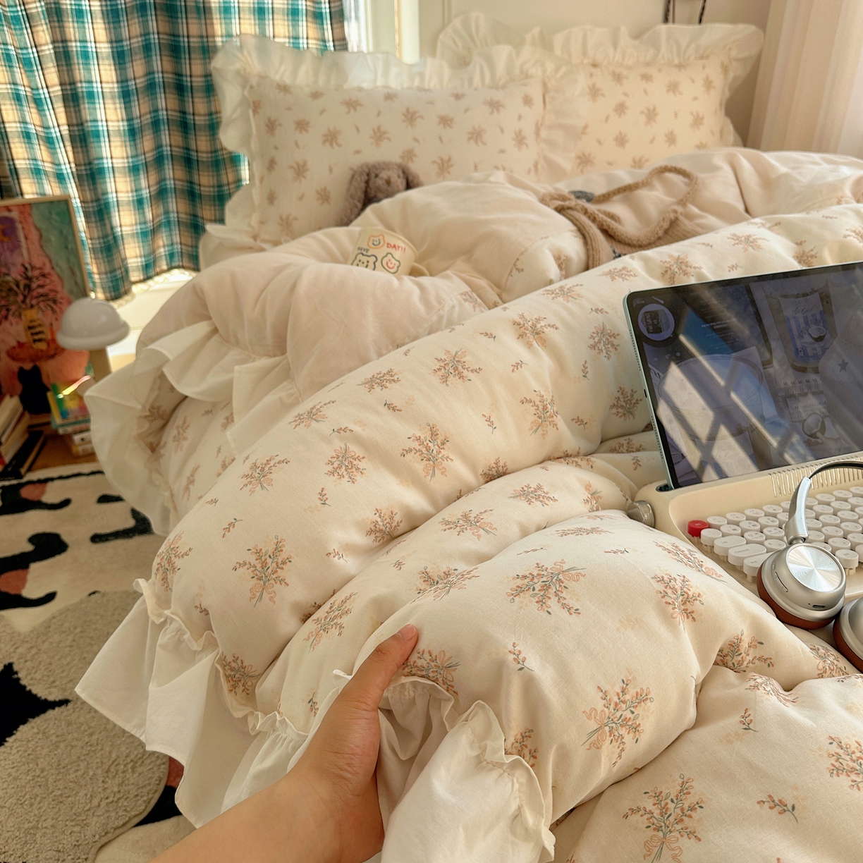 91家纺网 家纺一手货源 找家纺 （总）丽涵家纺 2026新款法式立体花边全棉纯棉双层纱四件套