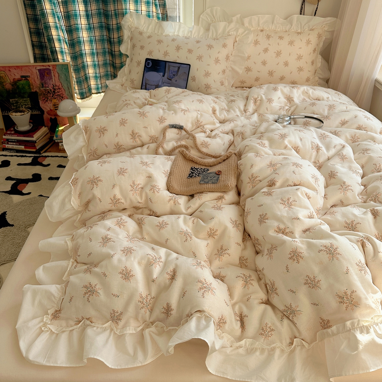 91家纺网 家纺一手货源 找家纺 （总）丽涵家纺 2026新款法式立体花边全棉纯棉双层纱四件套