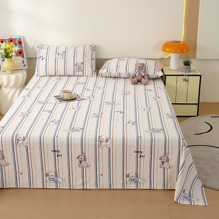 91家纺网 家纺一手货源 找家纺 爱彼家纺 2026春夏新款A类全棉纯棉老粗布凉席三件套席子床单-系列四 华夫格-罗马小狗