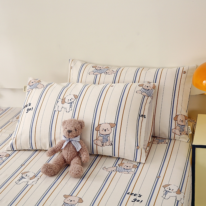 91家纺网 家纺一手货源 找家纺 爱彼家纺 2026春夏新款A类全棉纯棉老粗布凉席三件套席子床单-系列四 华夫格-罗马小狗