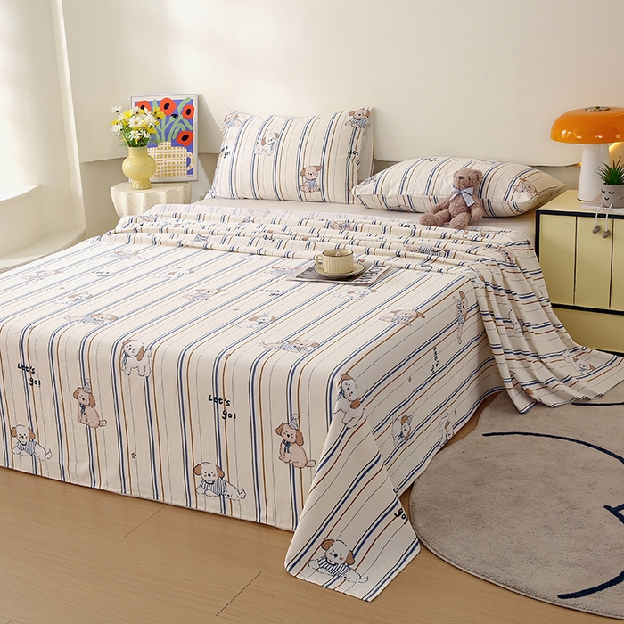 91家纺网 家纺一手货源 找家纺 爱彼家纺 2026春夏新款A类全棉纯棉老粗布凉席三件套席子床单-系列四 华夫格-罗马小狗