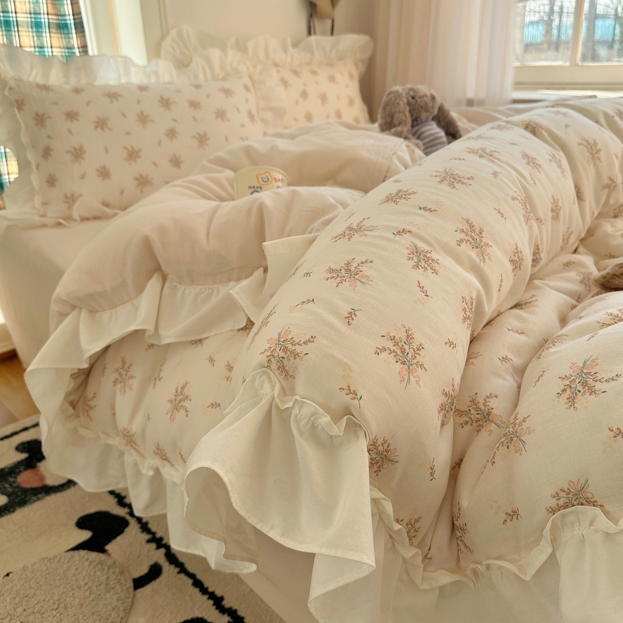 91家纺网 家纺一手货源 找家纺 （总）丽涵家纺 2026新款法式立体花边全棉纯棉双层纱四件套