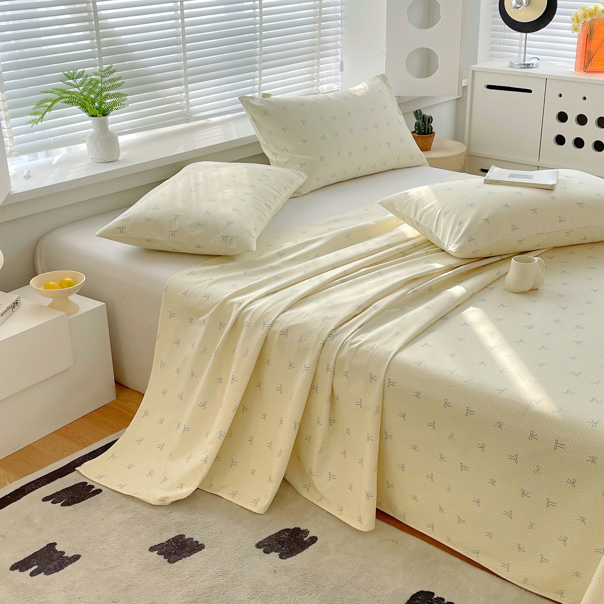 91家纺网 家纺一手货源 找家纺 爱彼家纺 2026春夏新款A类全棉纯棉老粗布凉席三件套席子床单-系列四 华夫格-蝴蝶结