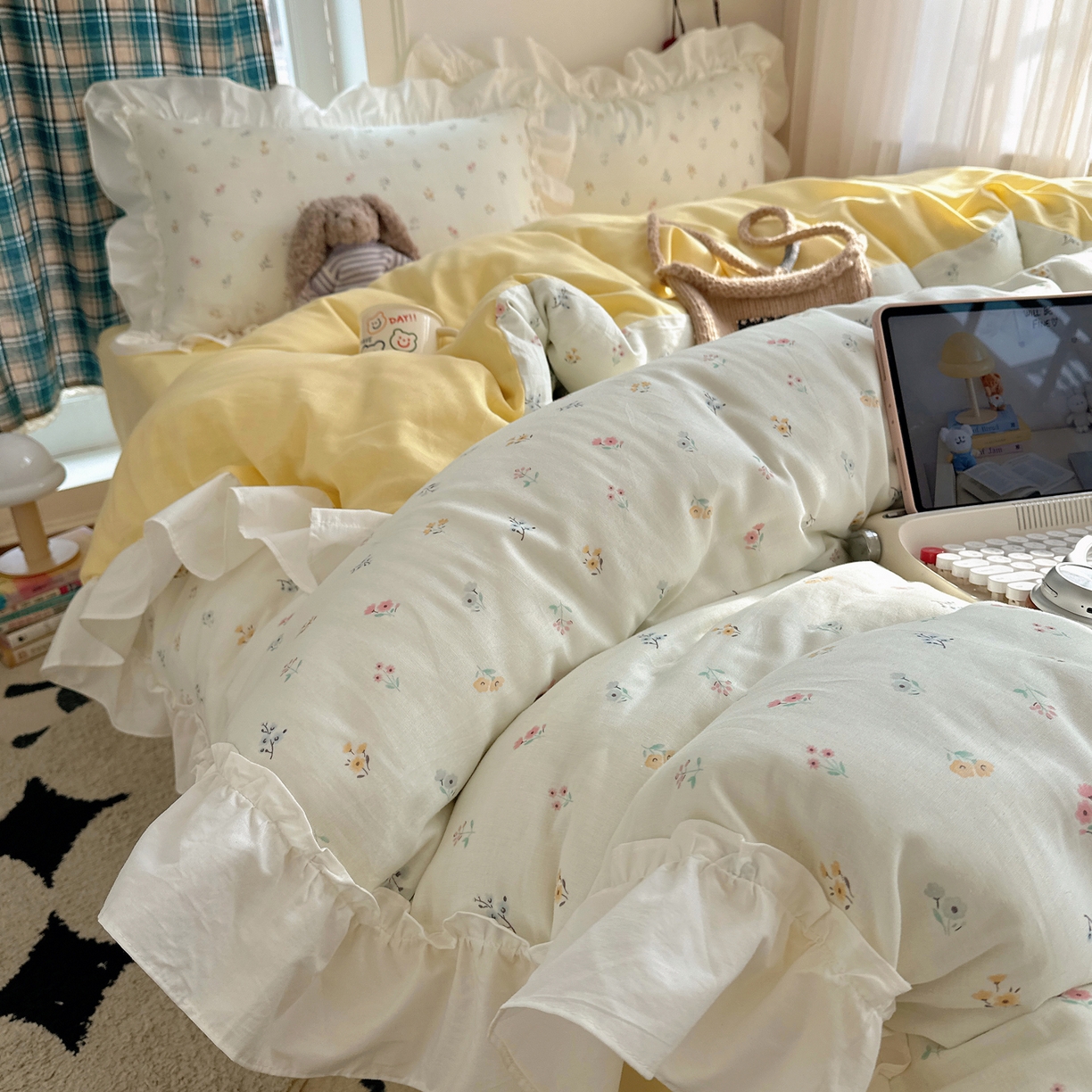 丽涵家纺 2026新款法式立体花边全棉纯棉双层纱四件套 花园密语