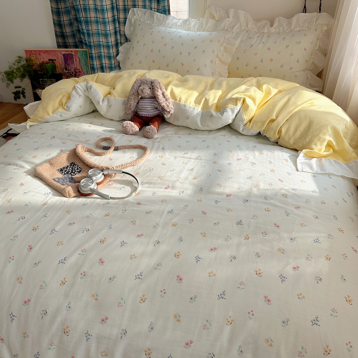 91家纺网 家纺一手货源 找家纺 丽涵家纺 2026新款法式立体花边全棉纯棉双层纱四件套 花园密语